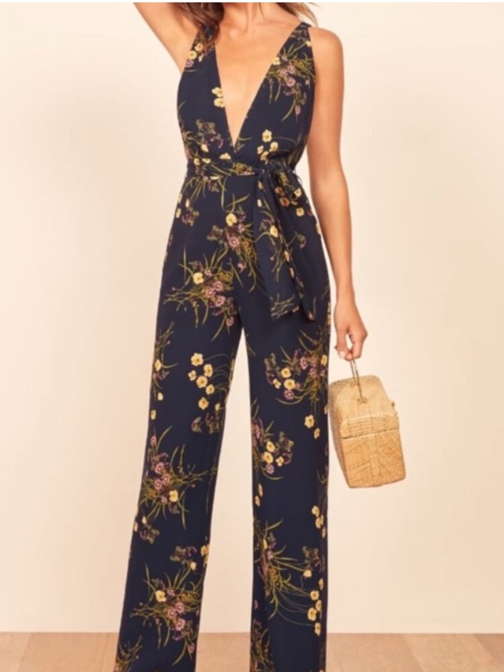 Reformation Sofi Jumpsuit Mademoiselle Floral Cross Back Cross Neckline